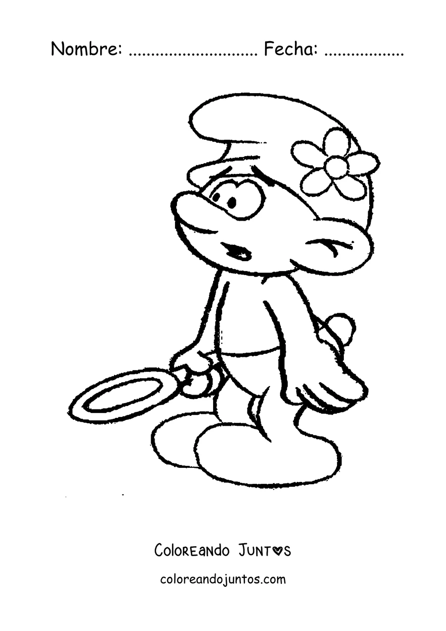 Imagen para colorear de un Pitufo explorando con una lupa