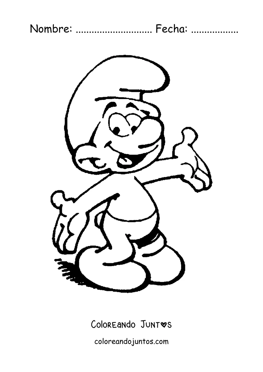 Imagen para colorear de un Pitufo saludando contento