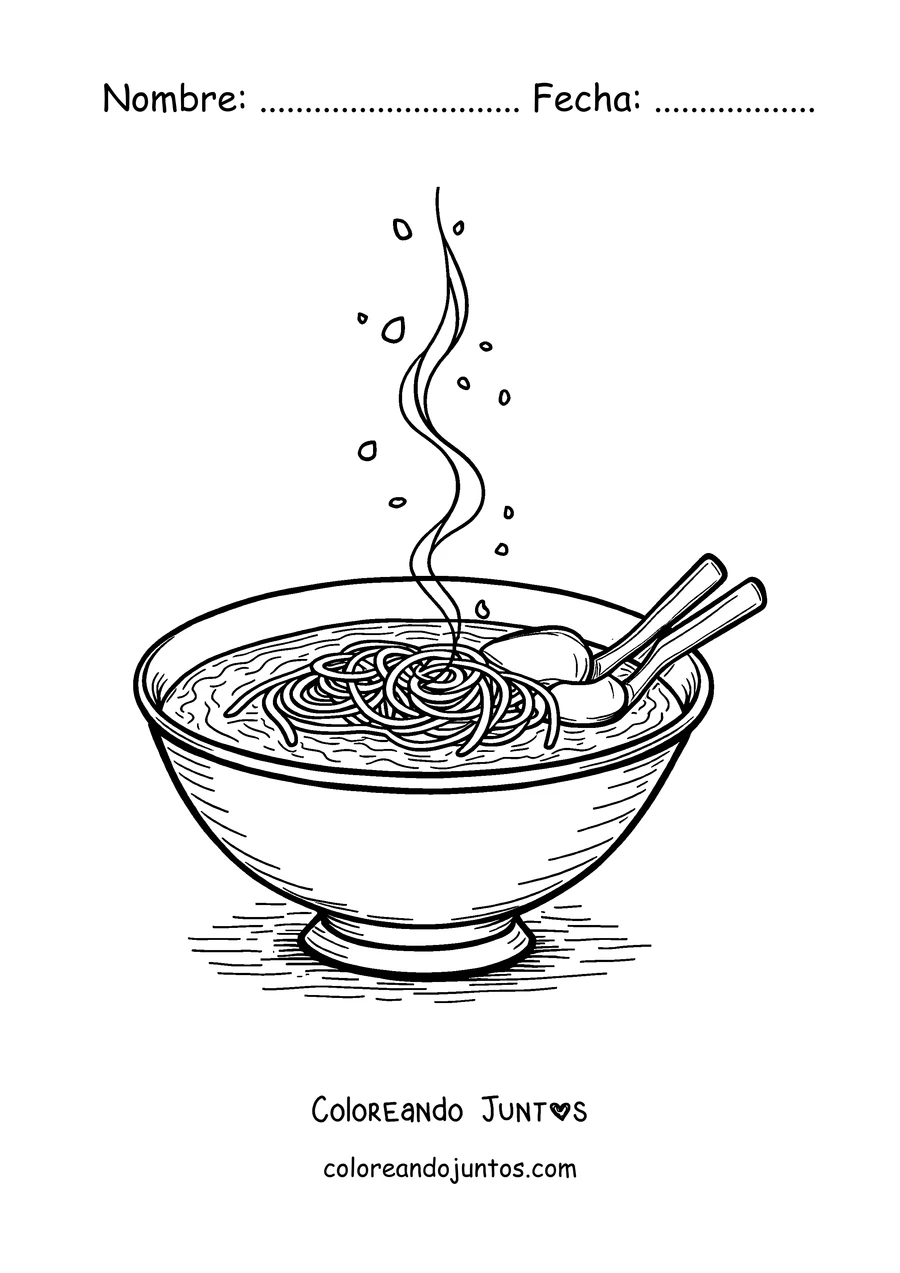 Imagen para colorear de un tazón clásico de sopa de fideos ramen