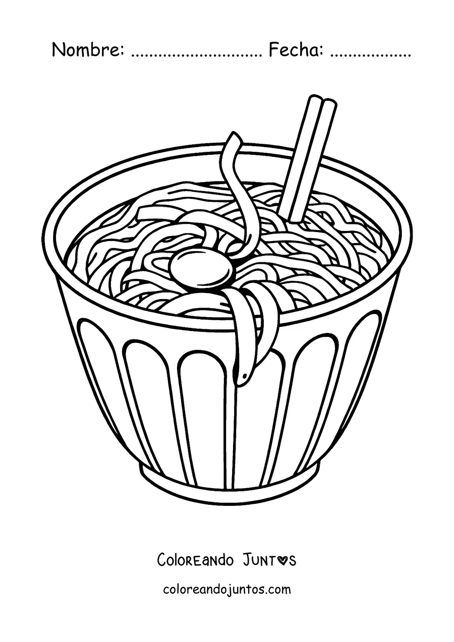 Imagen para colorear de un vaso de fideos ramen con un palillo