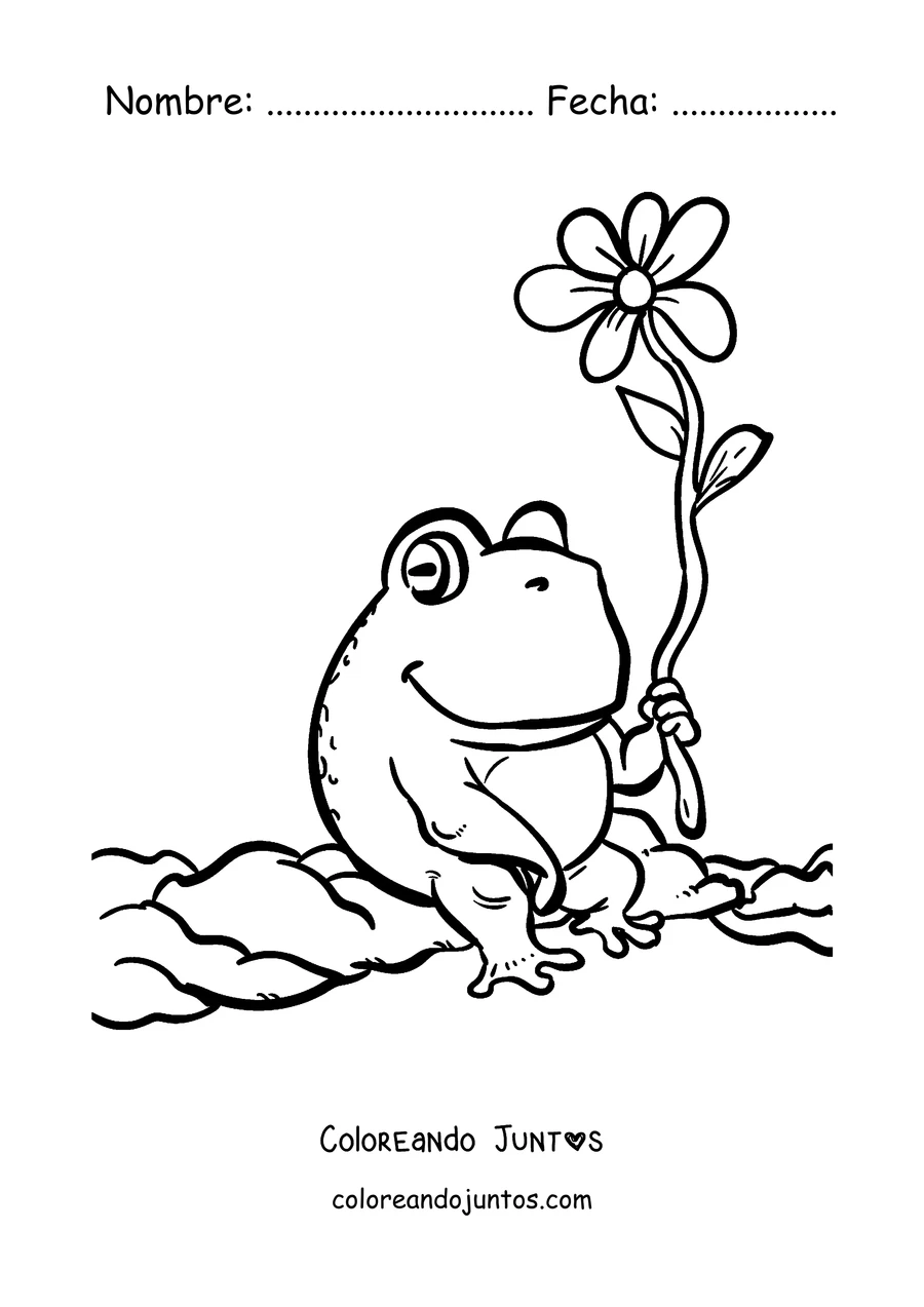 Imagen para colorear de una rana sosteniendo una flor