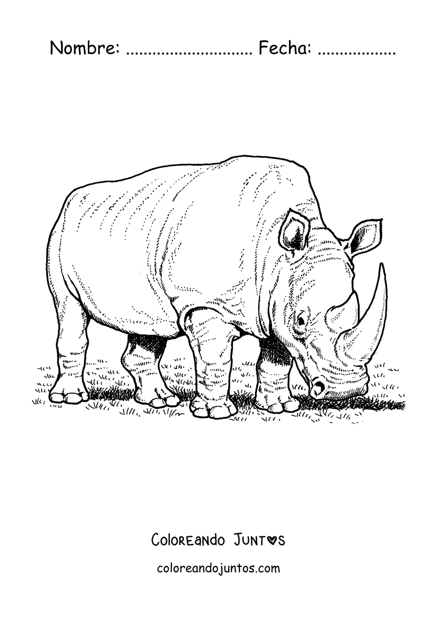Imagen para colorear de un rinoceronte blanco comiendo pasto
