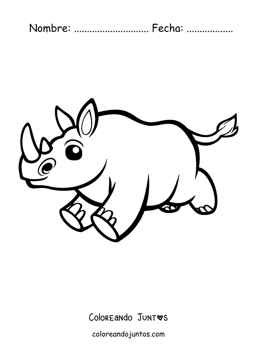 Imagen para colorear de un rinoceronte de dibujos animados corriendo