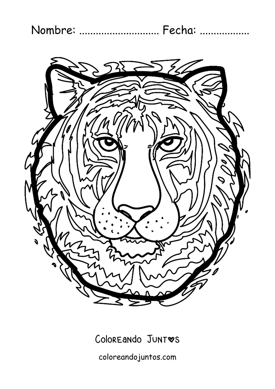 Imagen para colorear del rostro de un tigre de frente