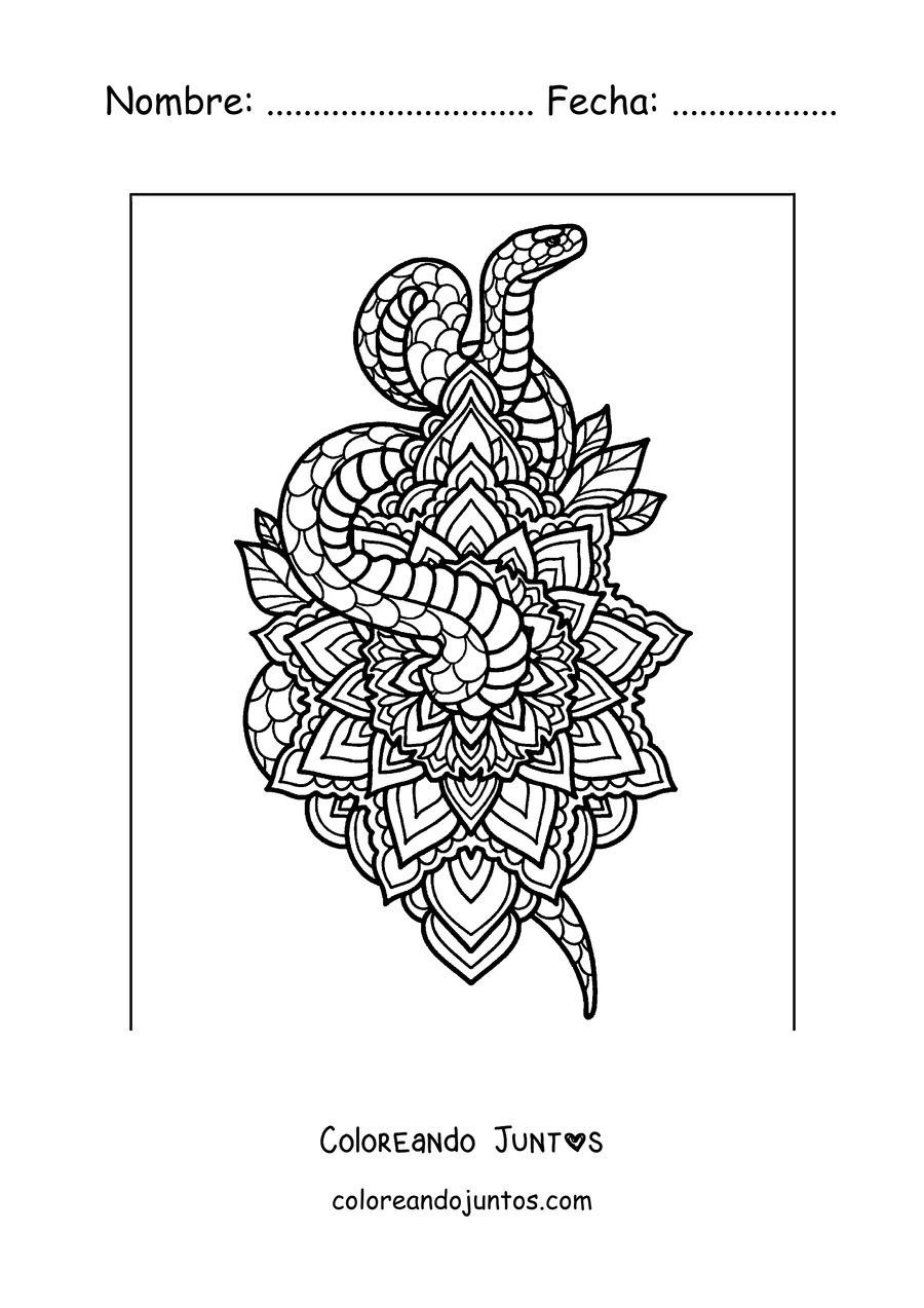 Imagen para colorear de una serpiente con un mandala