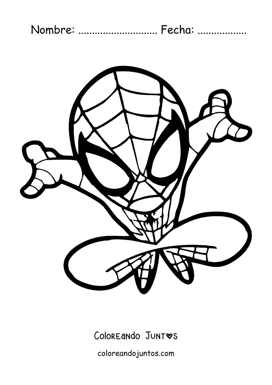 Imagen para colorear de Spider-Man en versión chibi saltando muy contento
