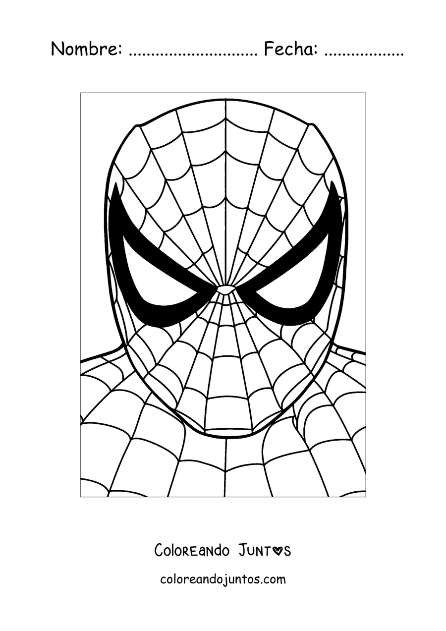 Imagen para colorear del rostro de Spider-Man con su máscara y los ojos grandes