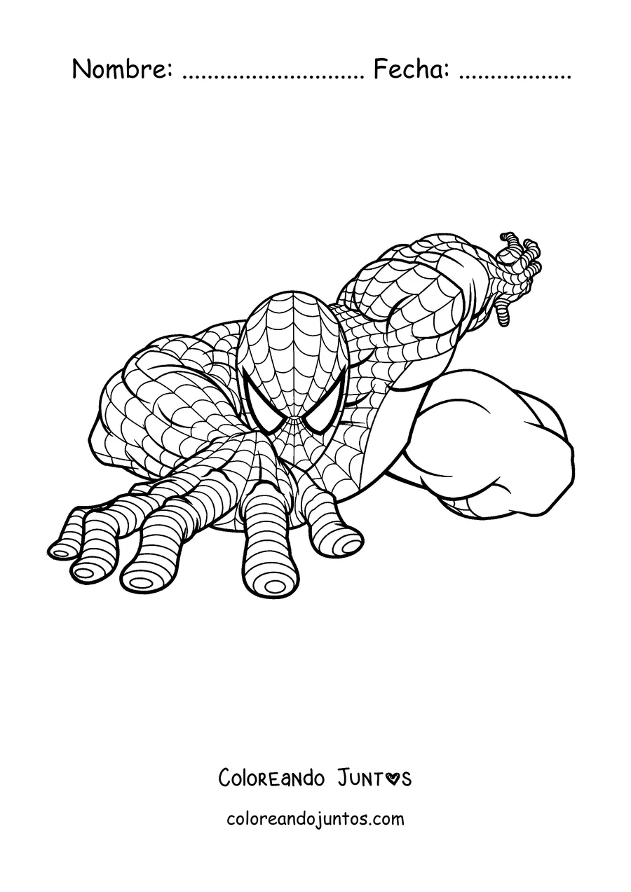 Imagen para colorear de Spider-Man trepando con su traje clásico
