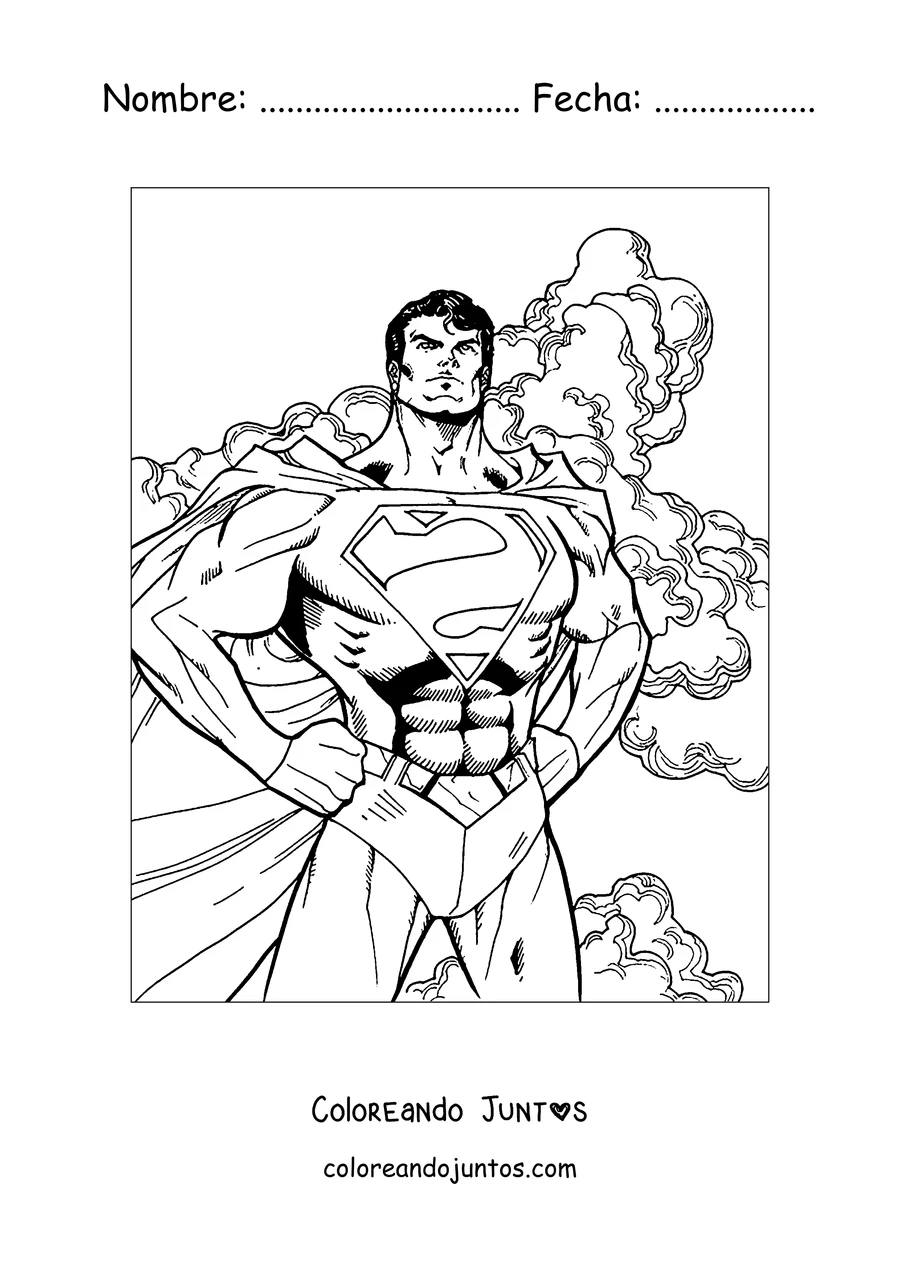 Imagen para colorear de Superman de pie con las manos en la cintura