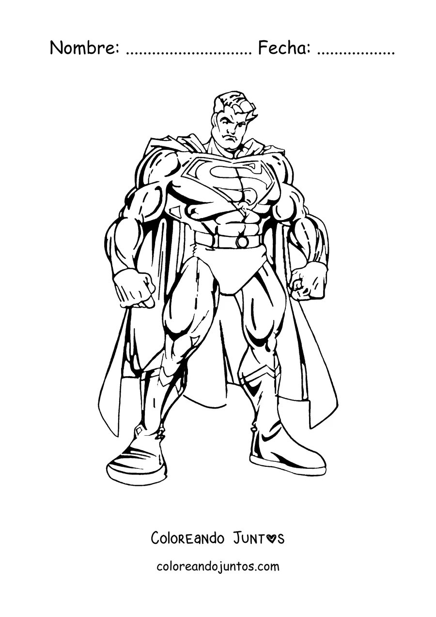Imagen para colorear de Superman de pie con los puños cerrados