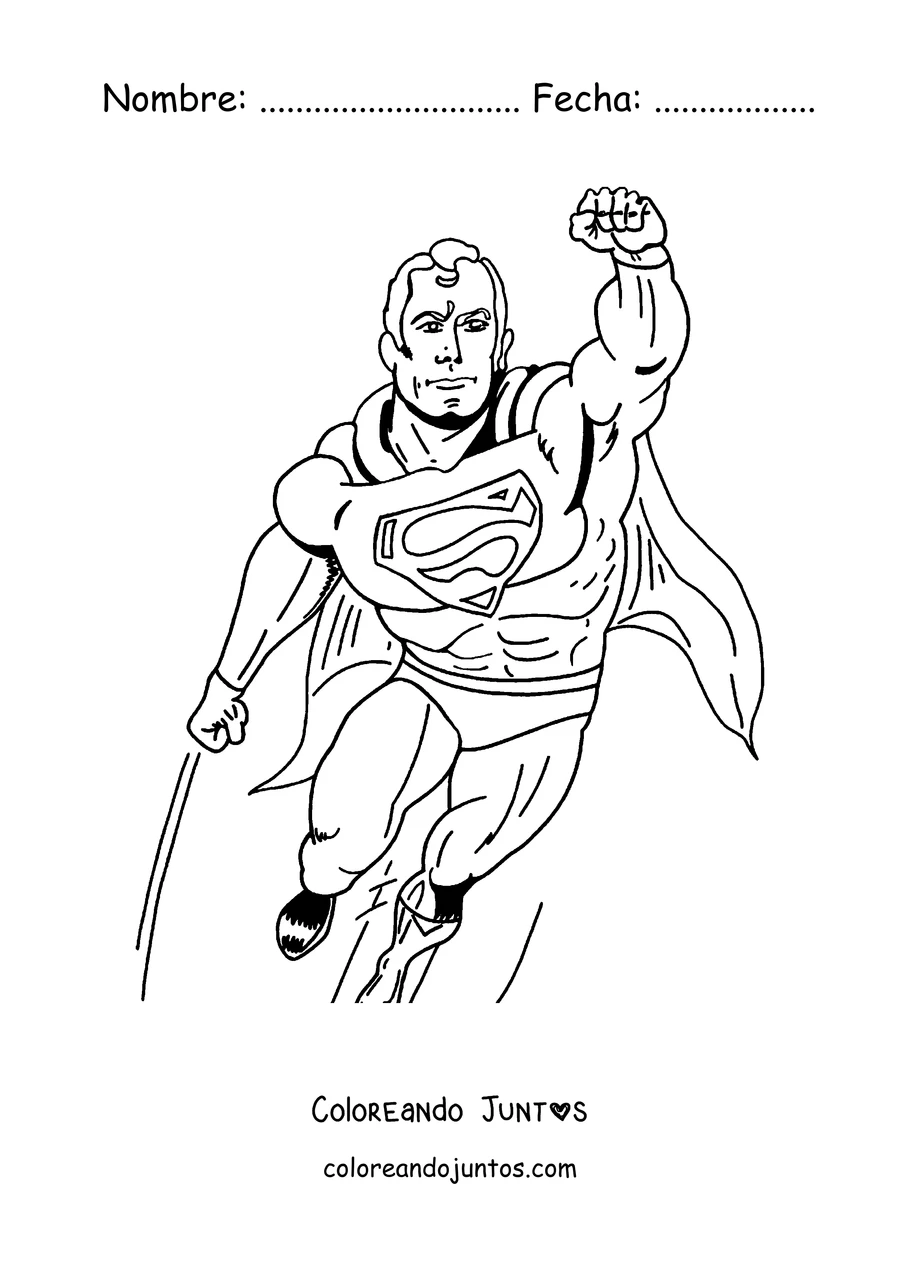 Imagen para colorear de Superman volando con el puño en alto