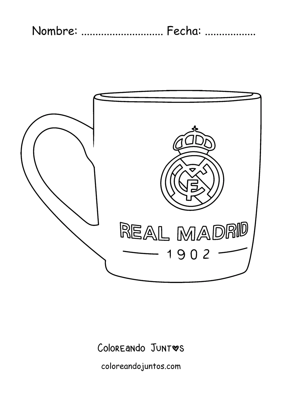 Imagen para colorear de una taza con el escudo del Real Madrid y el año 1902