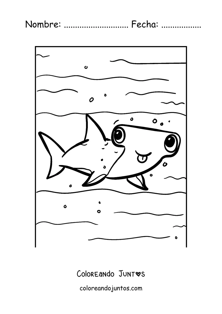 Imagen para colorear de un tiburón martillo con ojos grandes