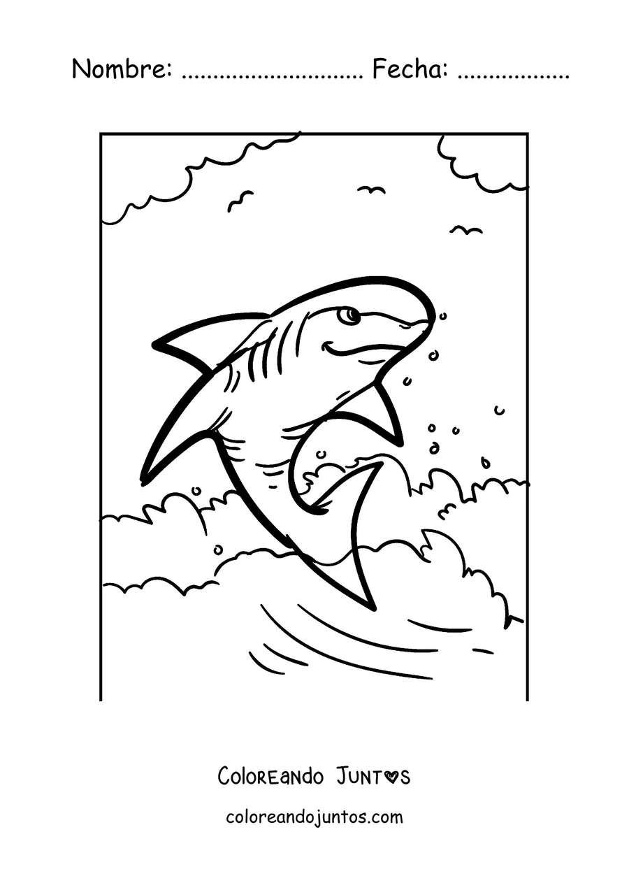 Imagen para colorear de un tiburón saltando fuera del agua