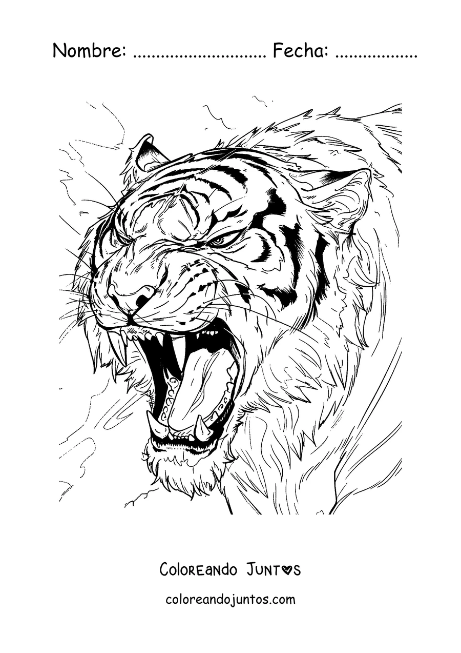 Imagen para colorear de una cabeza de tigre rugiendo