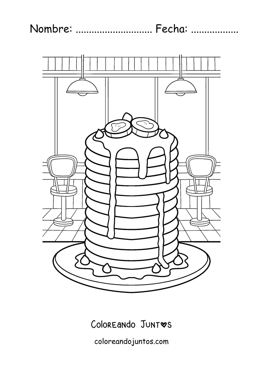 Imagen para colorear de una torre de panqueques en una cafetería