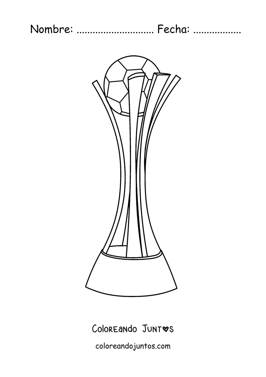 Imagen para colorear del trofeo del Mundial de Clubes con un balón arriba