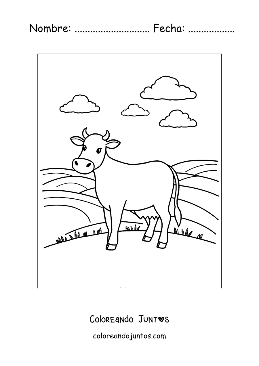 Imagen para colorear de vaca paseando por el campo