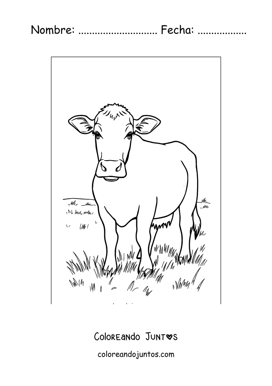 Imagen para colorear de vaca lechera pastando en el prado