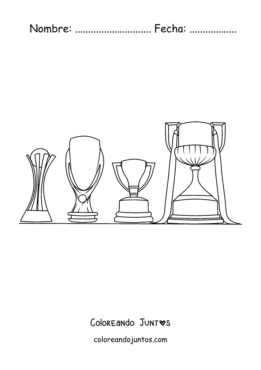 Imagen para colorear de una vitrina con varios trofeos del Barcelona