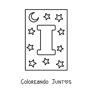 Imagen para colorear de letra i mayúscula con estrellas y una luna