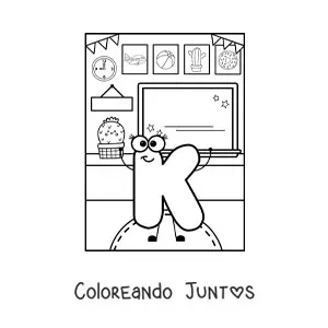 Imagen para colorear de la letra k animada en la escuela