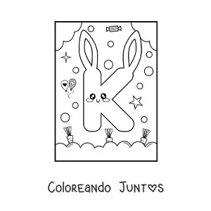 Imagen para colorear de letra k con forma de conejo kawaii animado