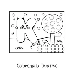 Imagen para colorear de la letra k animada con forma de gato en el parque