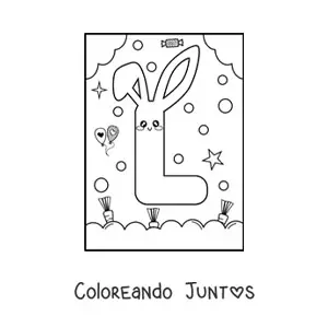 Imagen para colorear de letra l con forma de conejo kawaii animado
