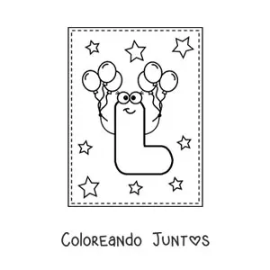 Imagen para colorear de la letra l mayúscula animada con globos