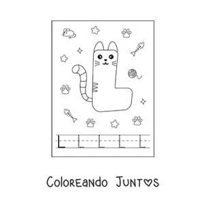Imagen para colorear de la letra l animada con forma de gato
