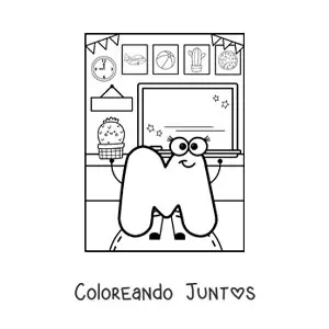 Imagen para colorear de la letra m animada en la escuela