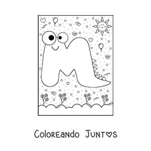 Imagen para colorear de la letra m animada con forma de monstruo con dibujos animados