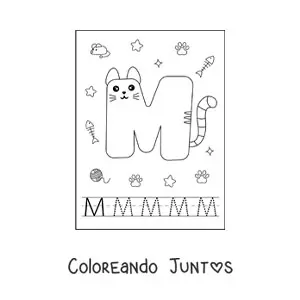 Imagen para colorear de la letra m animada con forma de gato