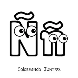 Imagen para colorear de la letra ñ mayúscula y minúscula en caricatura