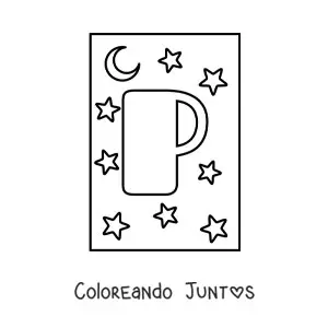 Imagen para colorear de letra p mayúscula con estrellas y una luna