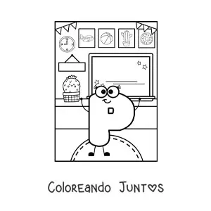 Imagen para colorear de la letra p animada en la escuela