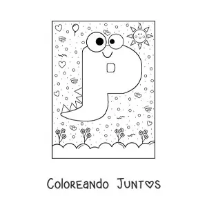Imagen para colorear de la letra p animada con forma de monstruo con dibujos animados