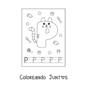 Imagen para colorear de la letra p animada con forma de gato