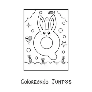 Imagen para colorear de letra q con forma de conejo kawaii animado