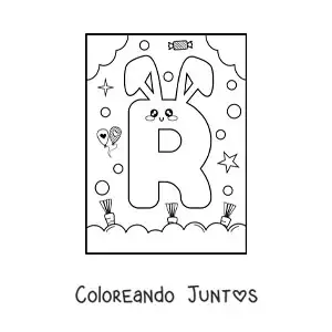 Imagen para colorear de letra r con forma de conejo kawaii animado