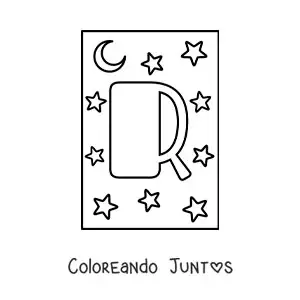 Imagen para colorear de letra r mayúscula con estrellas y una luna
