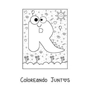 Imagen para colorear de la letra r animada con forma de monstruo con dibujos animados