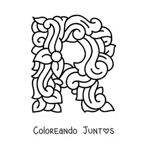 Imagen para colorear de letra r mayúscula decorada