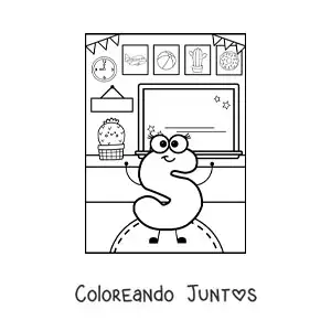 Imagen para colorear de la letra s animada en la escuela