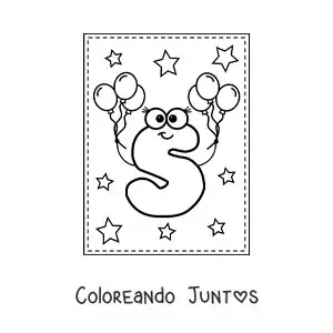 Imagen para colorear de la letra s mayúscula animada con globos
