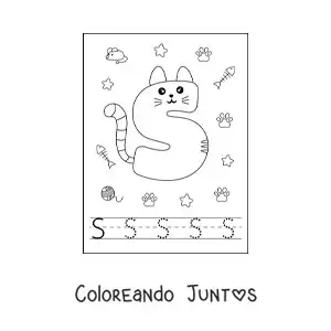 Imagen para colorear de la letra s animada con forma de gato