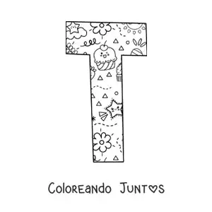 Imagen para colorear de la letra t con dibujos animados