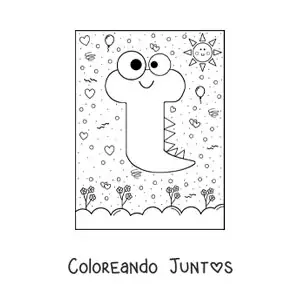 Imagen para colorear de la letra t animada con forma de monstruo con dibujos animados
