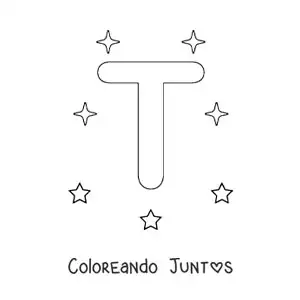 Imagen para colorear de letra t mayúscula con estrellas